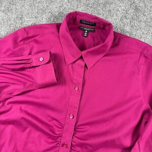 Foxcroft Shirt Womens 18 Magenta Stretch Ruched Placket Button Down Non-Iron